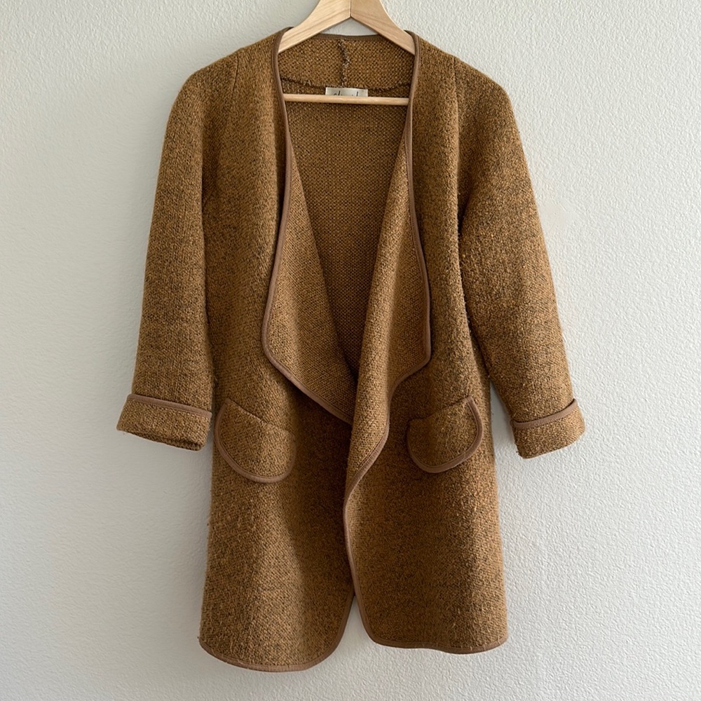 CHICWISH Just Knitted Open Coat in Brown 3/4 Sleeve